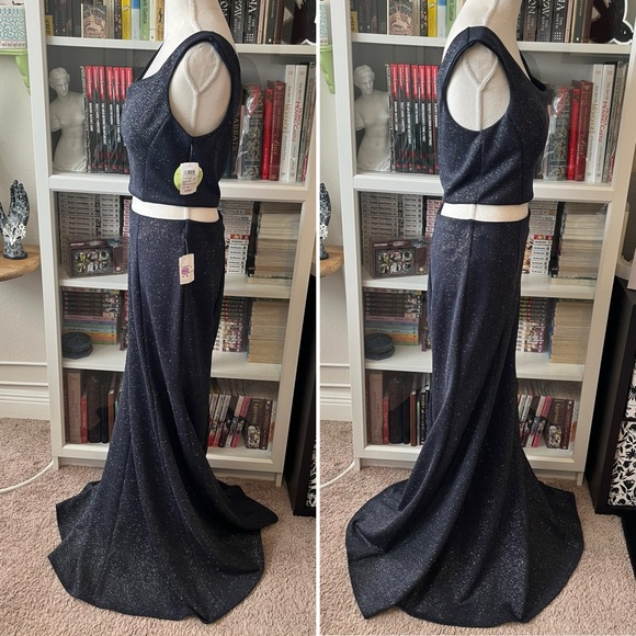 NWT Windsor Midnight Navy Blue Two-Piece Glitter Shimmer Prom Gown Dress Bodycon - Picture 5 of 13